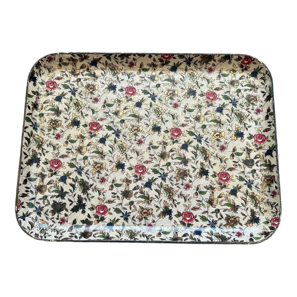 Vintage Alfred Knobler Medium 14"x10.5" Trinket Serving Tray Rose Floral MCM